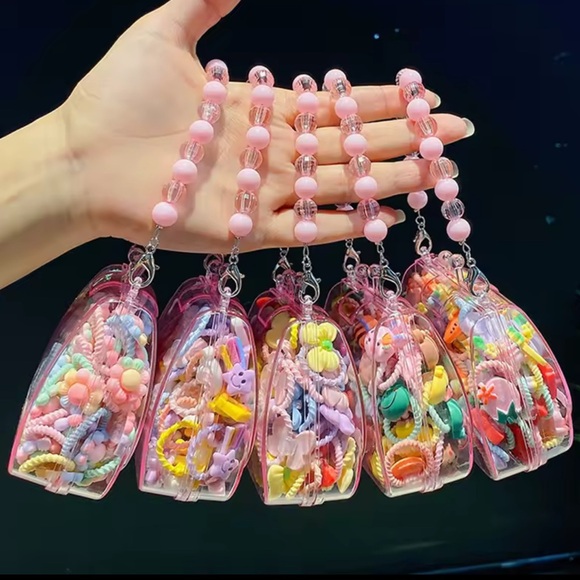 Mini Pink Sparkle handbag with Hair Accessories Set - Picture 2 of 14